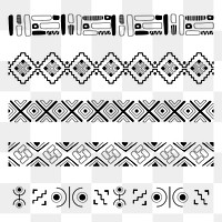 Ethnic border png, doodle sticker, black and white aztec design set