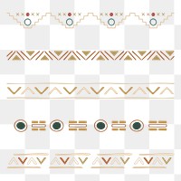 Tribal shape border png, doodle sticker, brown geometric design set