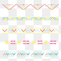 Ethnic shape border png, doodle sticker, colorful aztec design set