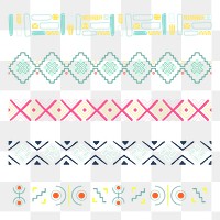 Tribal border png, doodle sticker, colorful geometric design set