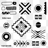 Tribal shape png, doodle sticker, black and white geometric design set