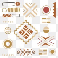 Ethnic shape png, doodle sticker, brown aztec design set