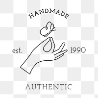 Aesthetic handmade logo png sticker, minimal line art design