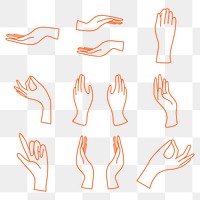 Hand gesture png sticker, minimal line art illustrations set