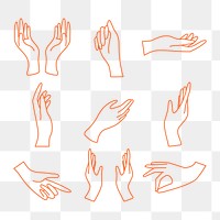 Hand gesture png sticker, minimal line art illustrations set