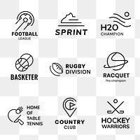 Sports logo png transparent, black minimal design set