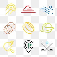 Sports png logo element, colorful transparent design set