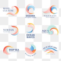 Wave png business logo, pastel water animated graphic collection