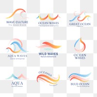 Wave png business logo, pastel water animated graphic collection