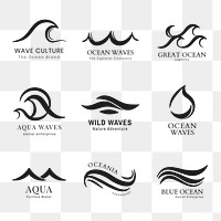 Wave png business logo, black water animated graphic set
