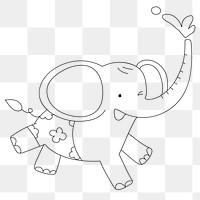 Elephant line png sticker, blank printable transparent design for children's art project