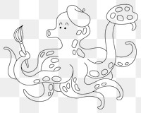 Octopus doodle png sticker, blank printable transparent design for children's art project