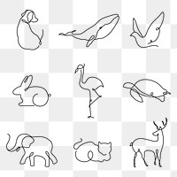 Animal png logo element, line art animal illustration set