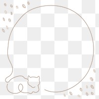 Round cat frame png, line art animal illustration, transparent background