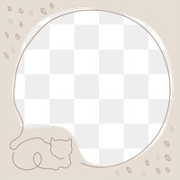 Cat frame png, beige transparent background, line art animal illustration