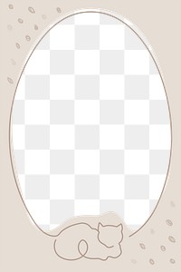 Cat frame png, beige transparent background, line art animal illustration