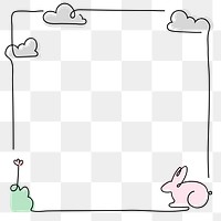 Easter frame png, line art bunny illustration, transparent background