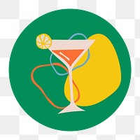 Martini food icon png sticker, instagram highlight cover, retro doodle in colorful design