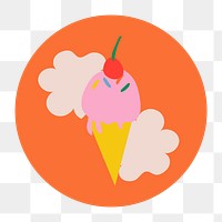 Ice-cream dessert icon png sticker, instagram highlight cover, retro doodle in colorful design