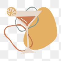 Martini food sticker png transparent, cute doodle illustration in earthy feminine design