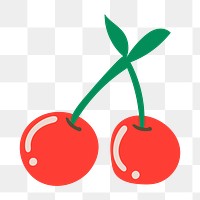 Cherry fruit food png sticker, cute doodle illustration in retro design