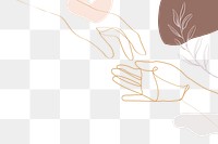 Two hand and leaf  png background transparent, line art style