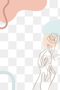 Pastel abstract floral png background transparent, woman hand line art 