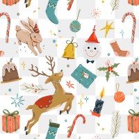 Christmas pattern png, transparent background, cute winter holidays illustration