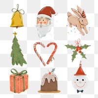 Christmas sticker png, cute winter doodle illustration set