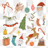 Christmas sticker png, cute winter doodle illustration set