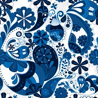 Blue paisley png background, Indian pattern, floral art