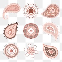 Paisley mandala png sticker, Indian traditional illustration in pastel set