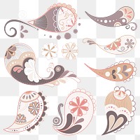 Paisley mandala png sticker, Indian traditional illustration set