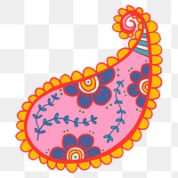 Paisley flower png sticker, pink traditional Indian illustration