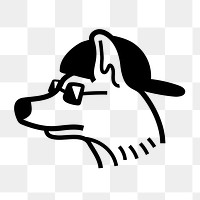 Cool dog png wearing sunglasses and cap, black and white sticker