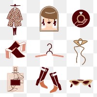 Aesthetic fashion png sticker set, feminine apparel and beauty branding designs