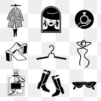 Fashion sticker png, black and white logo design element set