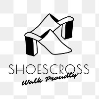 Fashion shoes logo png, apparel branding sticker, black and white design, shoescross walk proudly