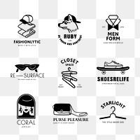 Clothing business logo png, aesthetic fashion branding sticker, black and white set
