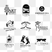 Fashion logo png, business branding sticker, black and white set