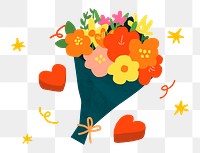 Valentine’s flower bouquet png, colorful celebration illustration on transparent background