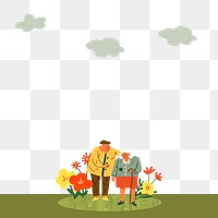 Green border png transparent background, old couple doodle with love concept