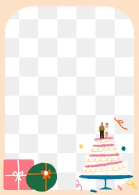 Wedding doodle transparent background png, brown frame with grid pattern
