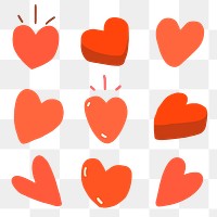 Valentine’s png heart clipart, red doodle on transparent background set