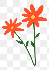 Red flower png sticker, doodle on transparent background