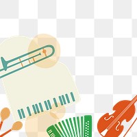 Green retro png background, music border, classical instruments