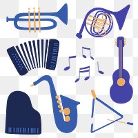 Jazz music instruments png sticker, entertainment graphic in blue set