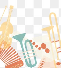 Pastel retro png background, music border, jazz instruments