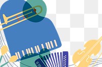 Aesthetic jazz png border background, musical instrument in blue