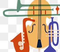 Music instruments png transparent background in retro design